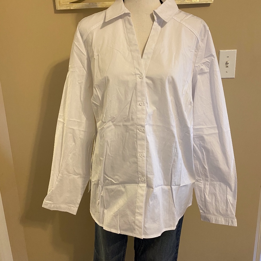 Just My Size White Button Down with Lace Up Back